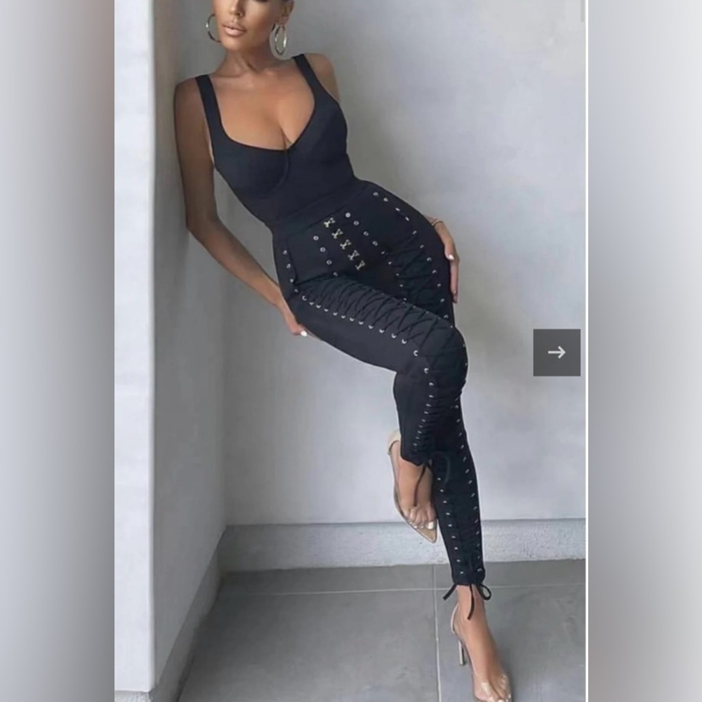 New Black Lace-Up Women's Jumpsuit size S